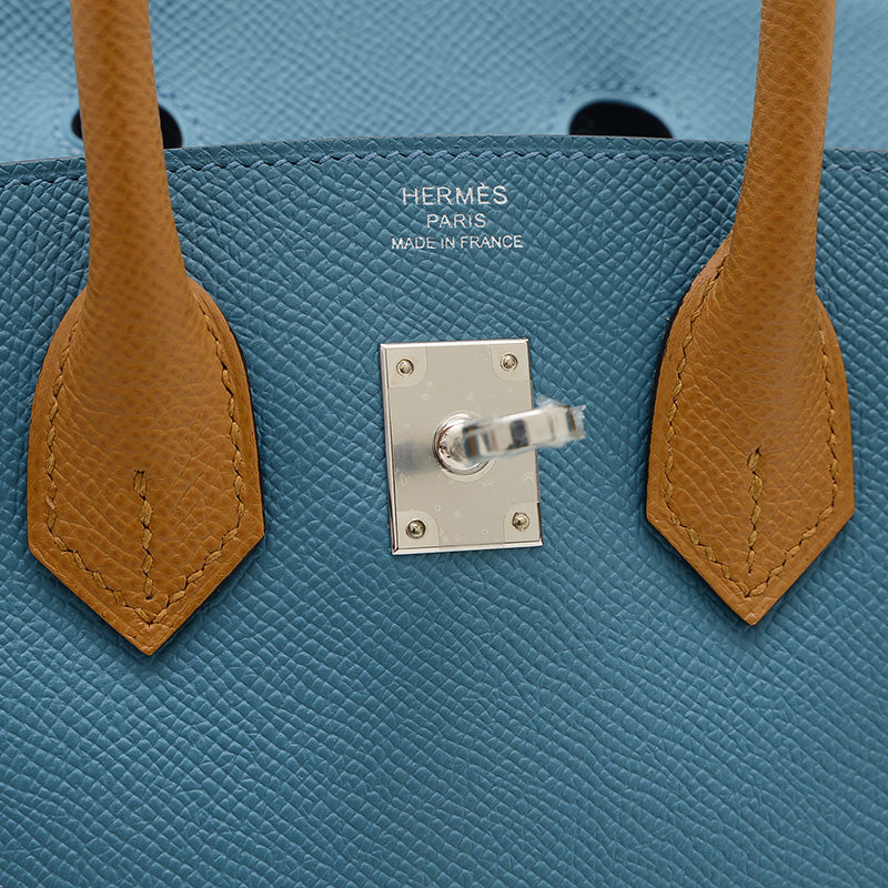 バーキン25 トリコロール エプソン ニューブルージーン/セサミ/エコルセ W刻印 ハンドバッグ