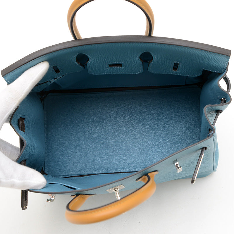 バーキン25 トリコロール エプソン ニューブルージーン/セサミ/エコルセ W刻印 ハンドバッグ