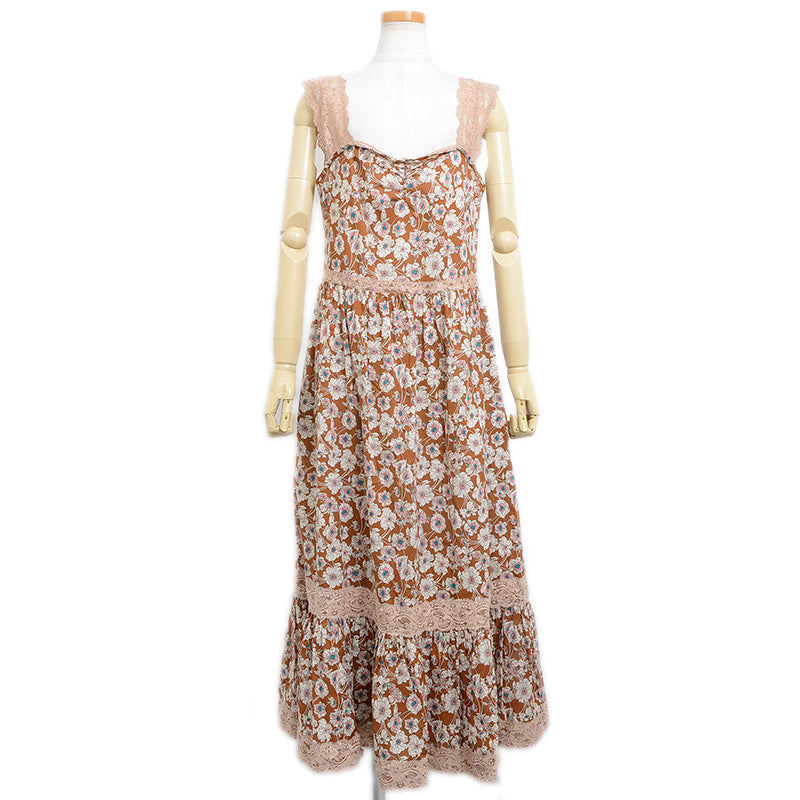 フローラルプリント レース トリムツイルドレス ワンピース 704249 44サイズ ワンピース