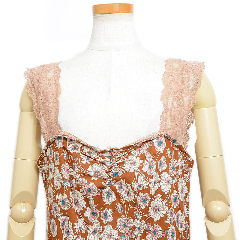 フローラルプリント レース トリムツイルドレス ワンピース 704249 44サイズ ワンピース