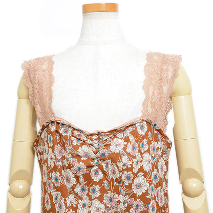 フローラルプリント レース トリムツイルドレス ワンピース 704249 44サイズ ワンピース