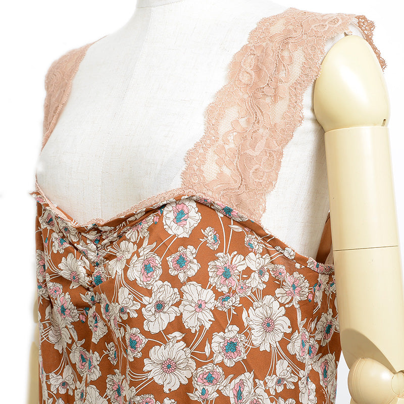 フローラルプリント レース トリムツイルドレス ワンピース 704249 44サイズ ワンピース