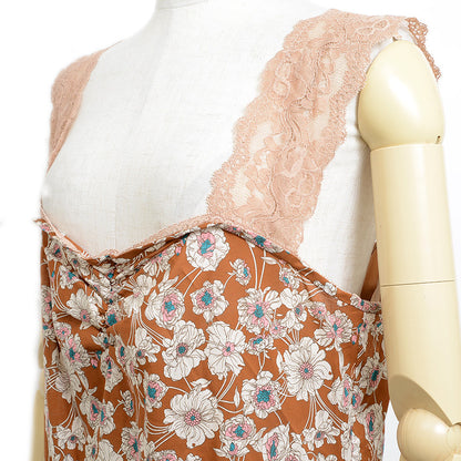 フローラルプリント レース トリムツイルドレス ワンピース 704249 44サイズ ワンピース