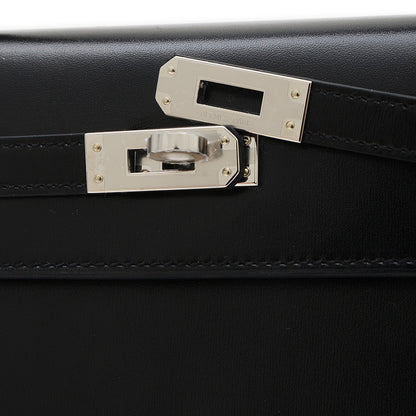 ケリー25 外縫い ボックスカーフ ブラック シルバー金具 K刻印 ハンドバッグ