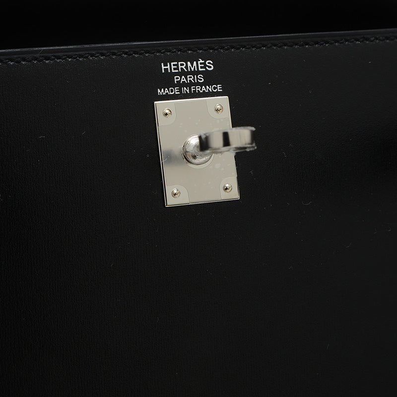 ケリー25 外縫い ボックスカーフ ブラック シルバー金具 K刻印 ハンドバッグ