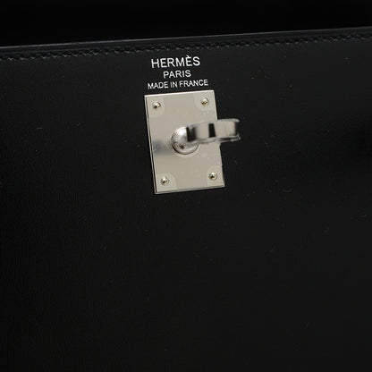 ケリー25 外縫い ボックスカーフ ブラック シルバー金具 K刻印 ハンドバッグ