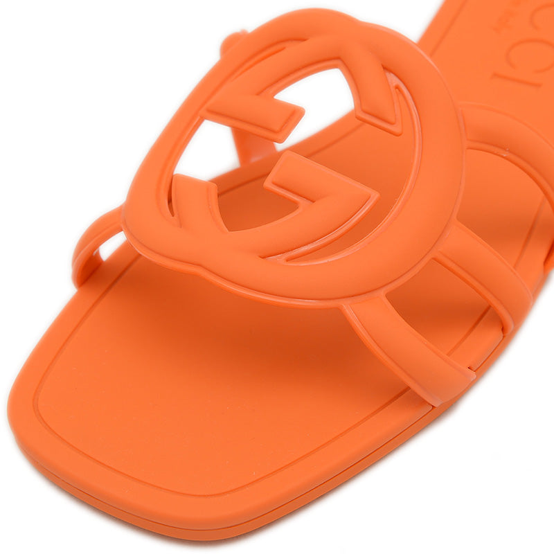 インターロッキングG スライド サンダル ラバー オレンジ レディース 35サイズ サンダル