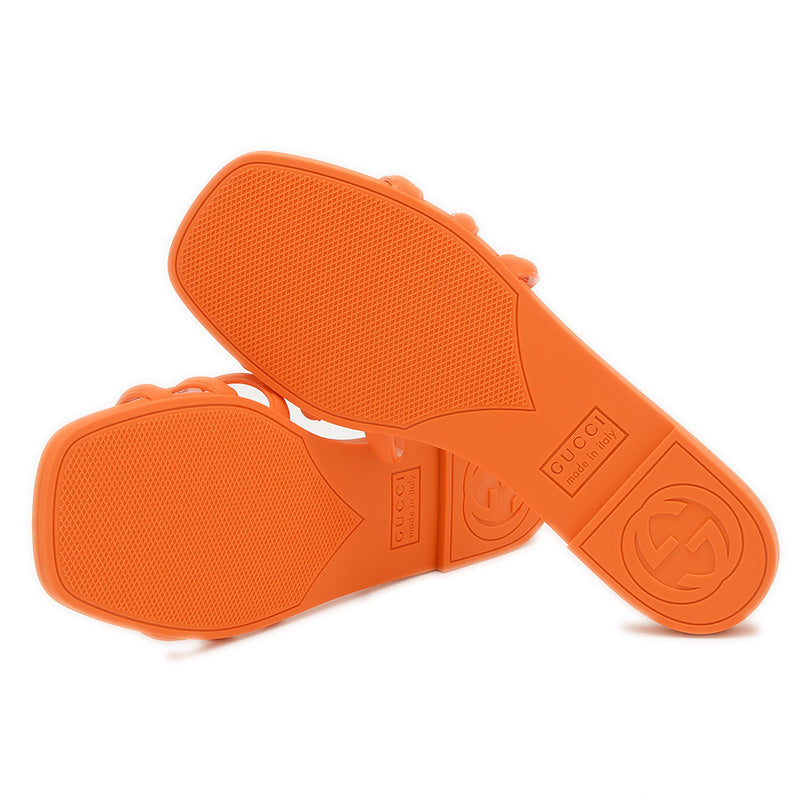 インターロッキングG スライド サンダル ラバー オレンジ レディース 35サイズ サンダル