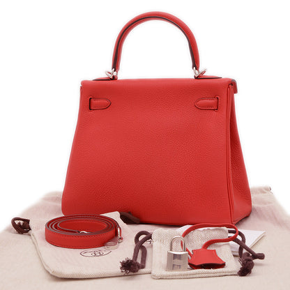 ケリー25 内縫い トゴ ルージュラデュー シルバー金具 W刻印 ハンドバッグ