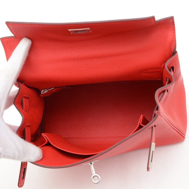 ケリー25 内縫い トゴ ルージュラデュー シルバー金具 W刻印 ハンドバッグ