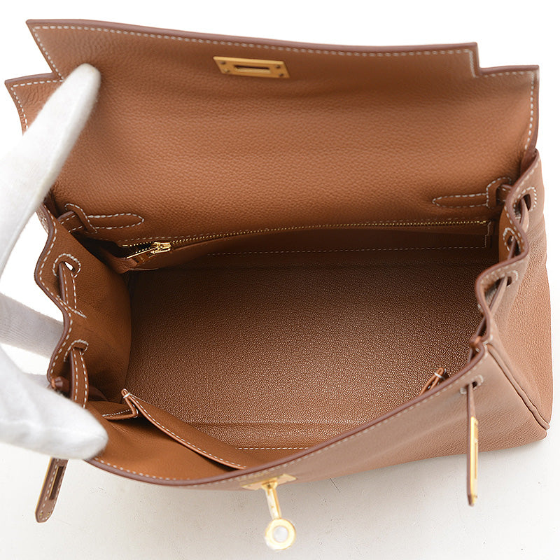 ケリー25 内縫い トゴ ゴールド マットゴールド金具 K刻印 ハンドバッグ