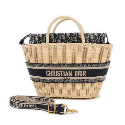 パニエシャポーバッグ 2WAYバッグ ウィッカー/ジャガード ナチュラル/ネイビー トートバッグ