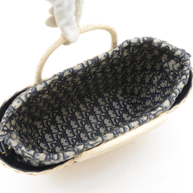 パニエシャポーバッグ 2WAYバッグ ウィッカー/ジャガード ナチュラル/ネイビー トートバッグ