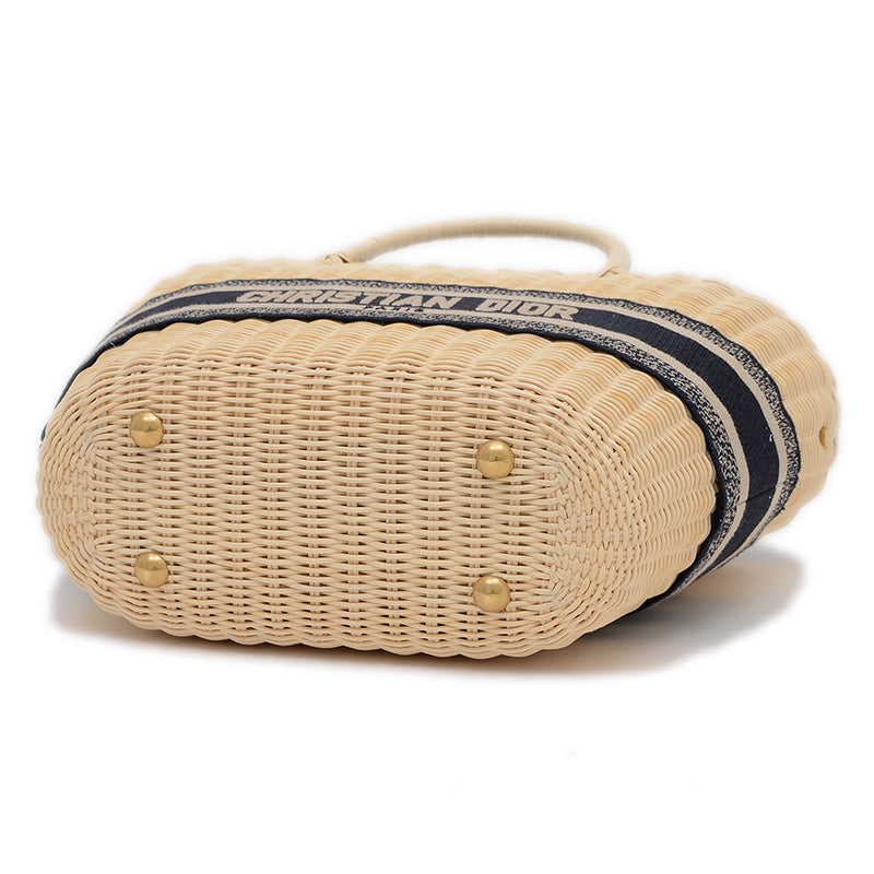 パニエシャポーバッグ 2WAYバッグ ウィッカー/ジャガード ナチュラル/ネイビー トートバッグ