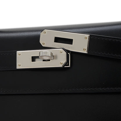 ケリー28 外縫い ボックスカーフ ブラック シルバー金具 K刻印 ハンドバッグ