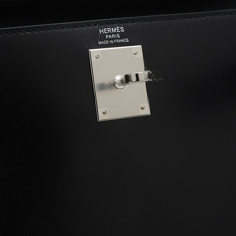 ケリー28 外縫い ボックスカーフ ブラック シルバー金具 K刻印 ハンドバッグ