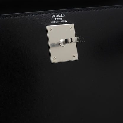 ケリー28 外縫い ボックスカーフ ブラック シルバー金具 K刻印 ハンドバッグ