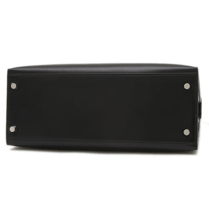 ケリー28 外縫い ボックスカーフ ブラック シルバー金具 K刻印 ハンドバッグ