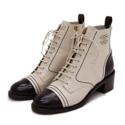 ショートブーツ ココマーク パテントレザー アイボリー/ブラック #36.5 G34643 ブーツ