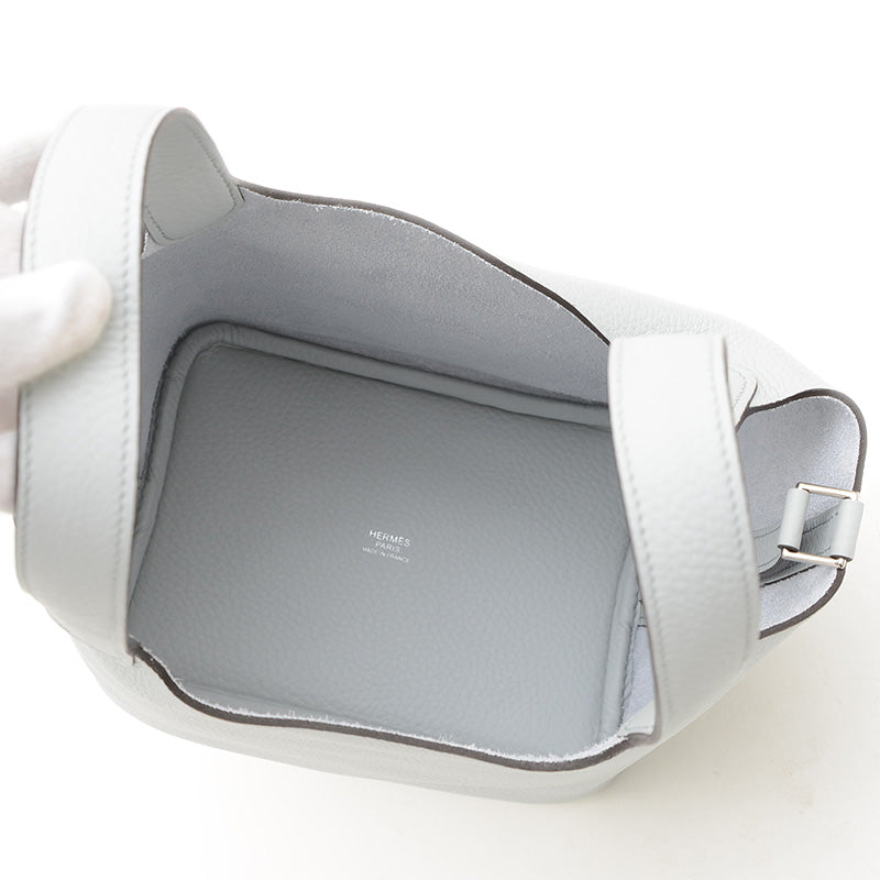 ピコタンロック PM 18 トリヨン ブルーペール シルバー金具 W刻印 ハンドバッグ