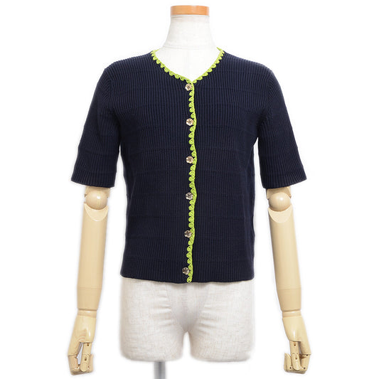 半袖ニット コットン ネイビー レディース Sサイズ カーディガン