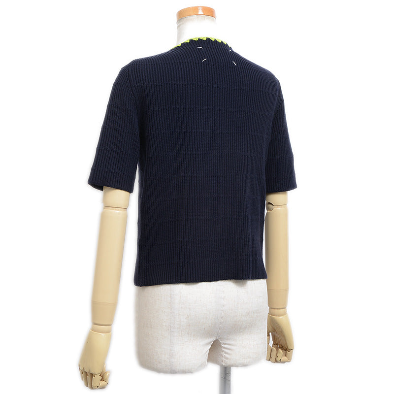 半袖ニット コットン ネイビー レディース Sサイズ カーディガン