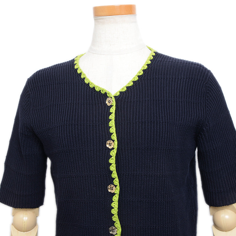 半袖ニット コットン ネイビー レディース Sサイズ カーディガン