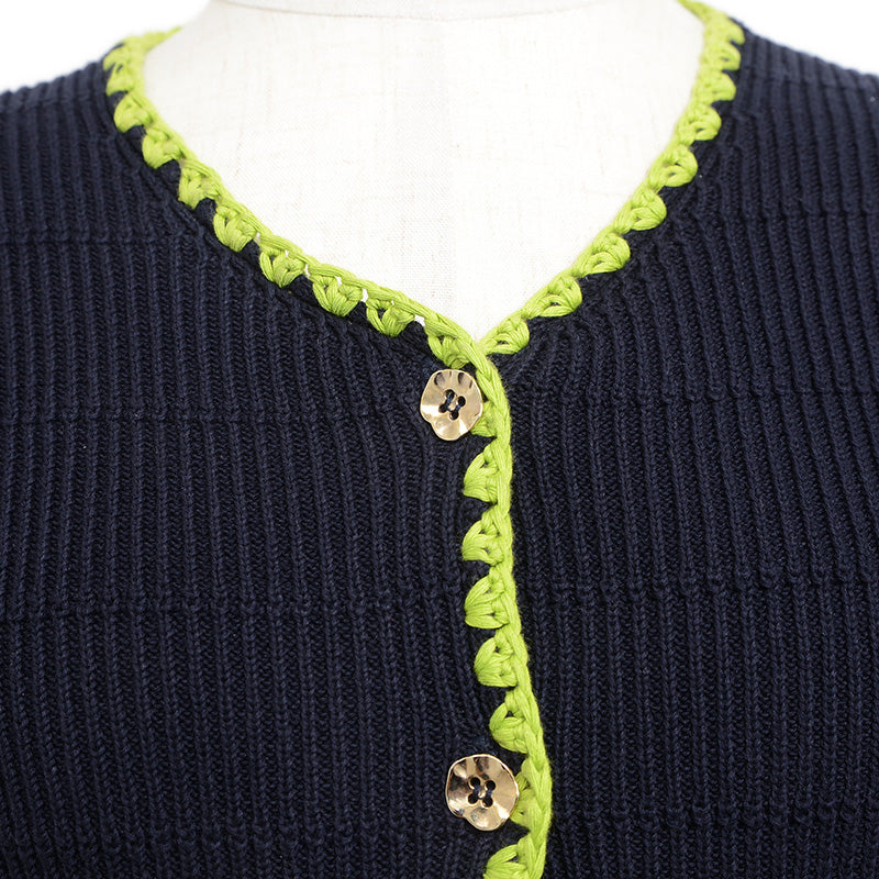 半袖ニット コットン ネイビー レディース Sサイズ カーディガン