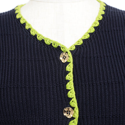 半袖ニット コットン ネイビー レディース Sサイズ カーディガン