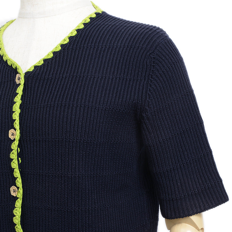 半袖ニット コットン ネイビー レディース Sサイズ カーディガン