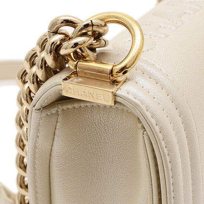 ボーイシャネル チェーンショルダー カーフ パールホワイト ゴールド金具 AS3018 ショルダーバッグ