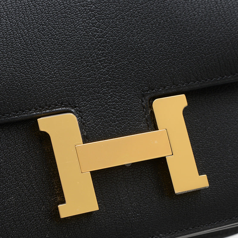 コンスタンス ミニ 18 ミロワール シェーブル ブラック ゴールド金具 W刻印 ショルダーバッグ