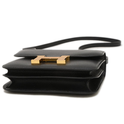 コンスタンス ミニ 18 ミロワール シェーブル ブラック ゴールド金具 W刻印 ショルダーバッグ