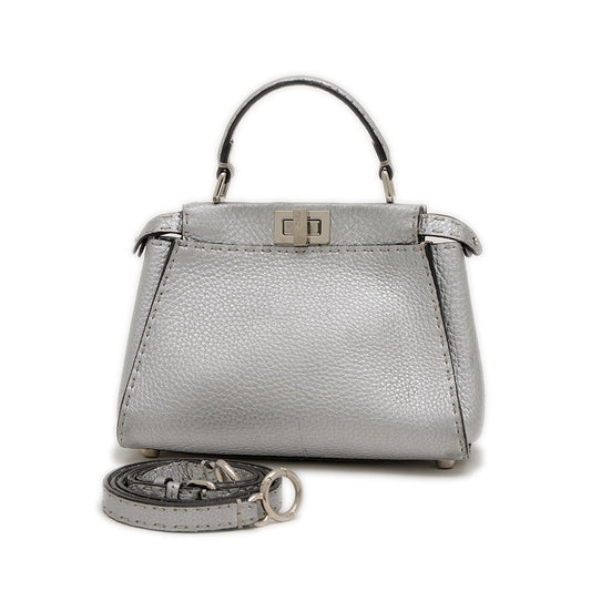 ピーカブー ミニ セレリア 2WAYバッグ レザー シルバー 8BN244 ショルダーバッグ