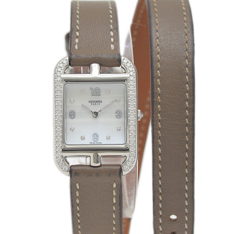エルメス ケープコッド レディース シェル文字盤 8Pダイヤ クォーツ CC1.232 腕時計
