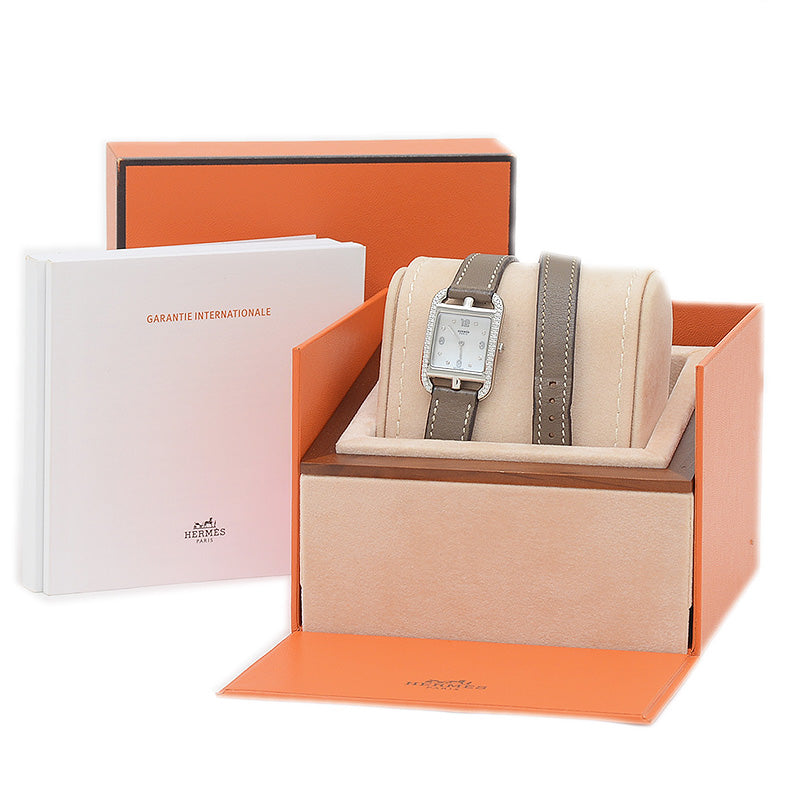 エルメス ケープコッド レディース シェル文字盤 8Pダイヤ クォーツ CC1.232 腕時計