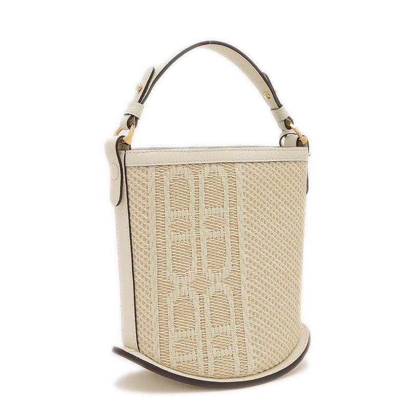 パン ミニ バケット ハンドバッグ イリュージョンジャガード ホワイト/ナチュラル ハンドバッグ