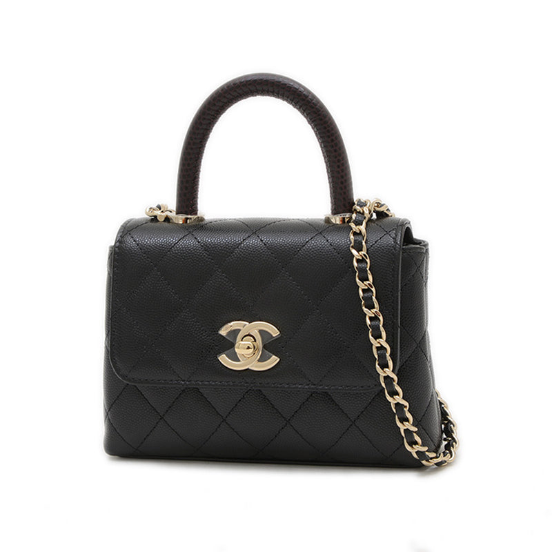 ココハンドル エクストラミニ キャビアスキン ブラック ゴールド金具 AP4244 ショルダーバッグ