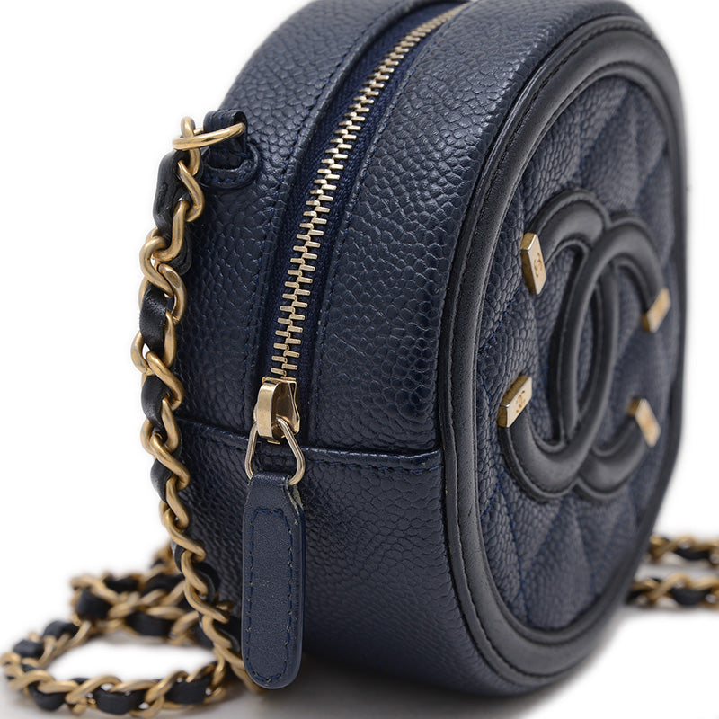 CCフィリグリー ラウンド チェーンショルダー キャビア ネイビー AP0365 ショルダーバッグ