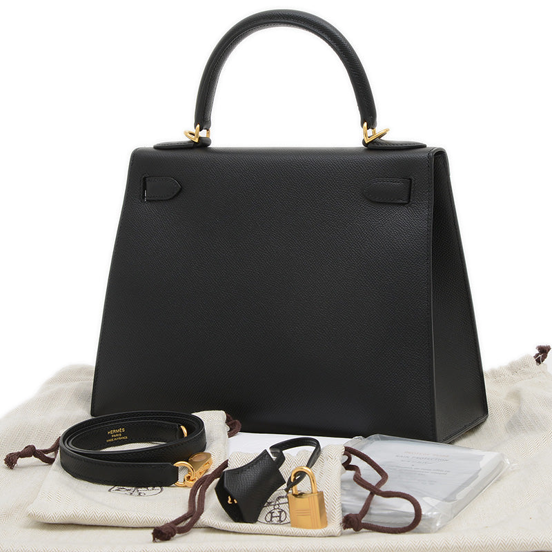 ケリー28 外縫い エプソン ブラック ゴールド金具 D刻印 ハンドバッグ