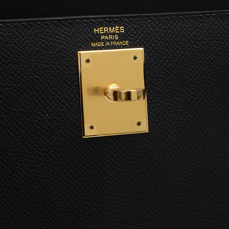 ケリー28 外縫い エプソン ブラック ゴールド金具 D刻印 ハンドバッグ