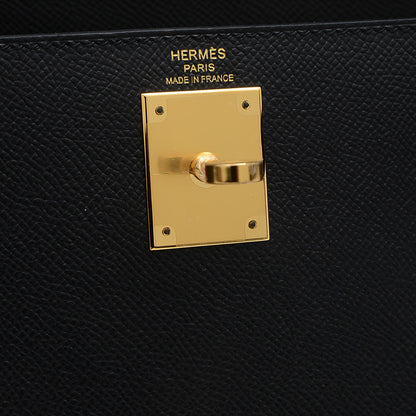 ケリー28 外縫い エプソン ブラック ゴールド金具 D刻印 ハンドバッグ