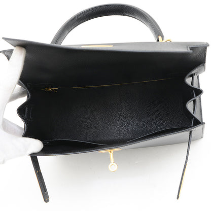 ケリー28 外縫い エプソン ブラック ゴールド金具 D刻印 ハンドバッグ