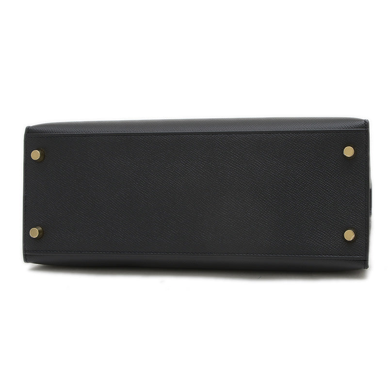 ケリー28 外縫い エプソン ブラック ゴールド金具 D刻印 ハンドバッグ