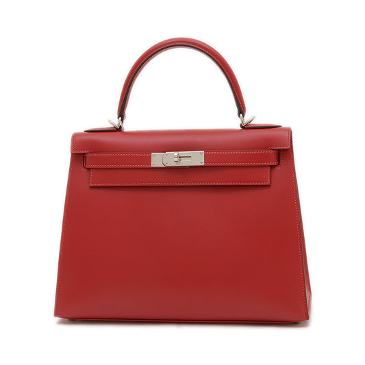 ケリー28 外縫い タデラクト ルージュヴィフ シルバー金具 D刻印 ハンドバッグ