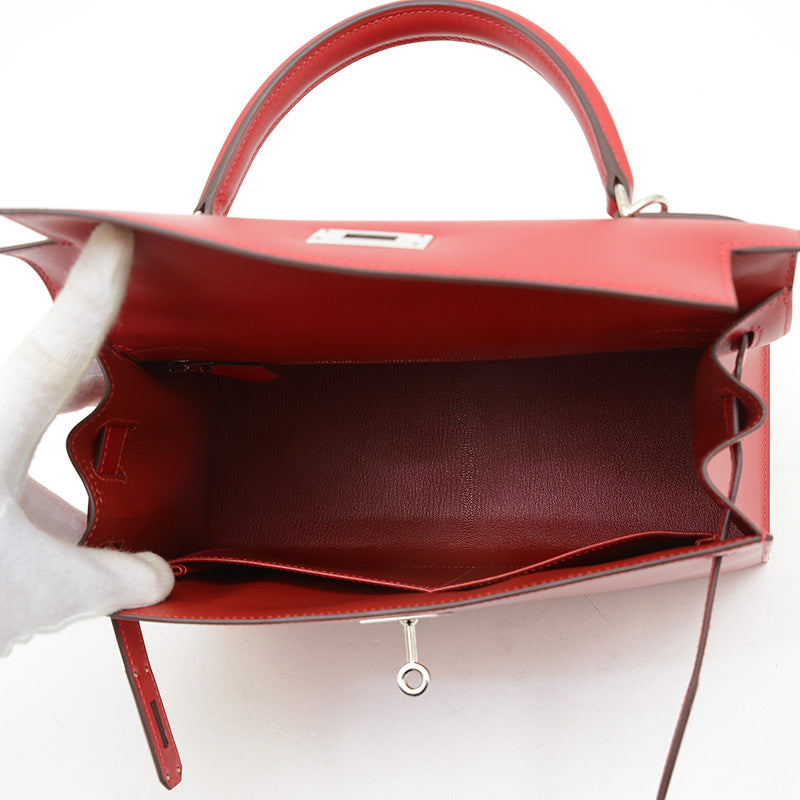ケリー28 外縫い タデラクト ルージュヴィフ シルバー金具 D刻印 ハンドバッグ
