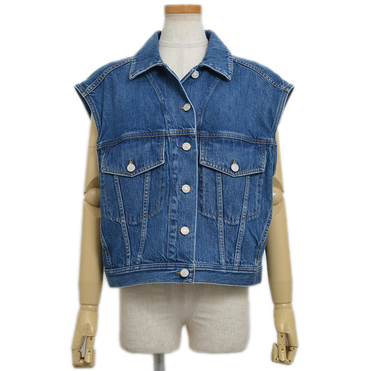 デニムベスト エンブロイダリーパッチ うさぎ コットン ブルー 718110 #40 ベスト