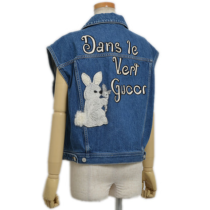 デニムベスト エンブロイダリーパッチ うさぎ コットン ブルー 718110 #40 ベスト