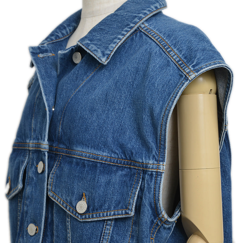 デニムベスト エンブロイダリーパッチ うさぎ コットン ブルー 718110 #40 ベスト