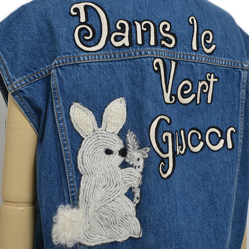 デニムベスト エンブロイダリーパッチ うさぎ コットン ブルー 718110 #40 ベスト